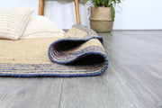 Capri Navy Blue Natural Round Boarder Rug