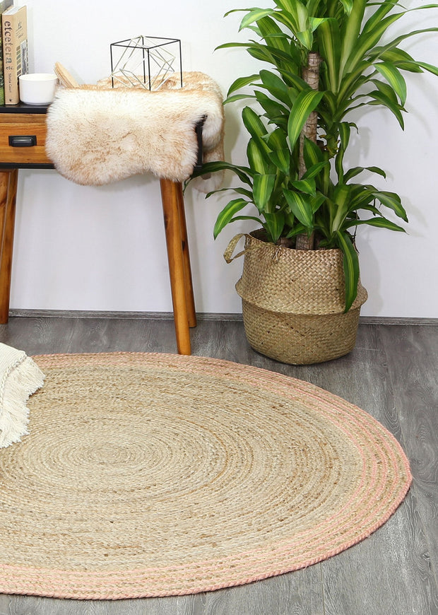 Capri Pink Natural Round Boarder Rug