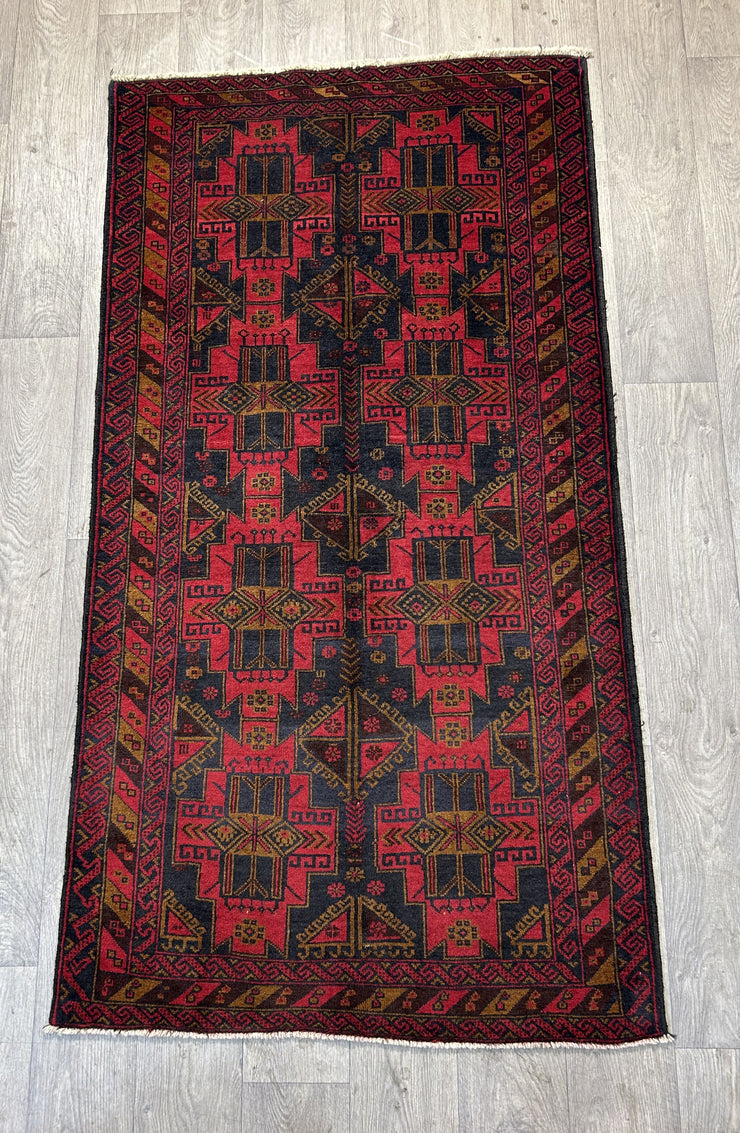 Afghan Baluchi Hand Knotted Wool Rug 113*212