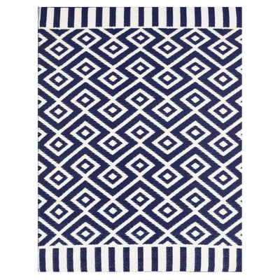  Natural Fibres Angles Navy and White Recycled Plastic Indoor Outdoor Hand Woven Floor Rug  - 1