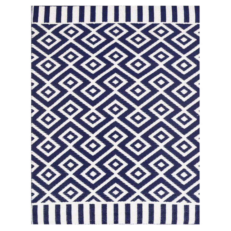  Natural Fibres Angles Navy and White Recycled Plastic Indoor Outdoor Hand Woven Floor Rug  - 1