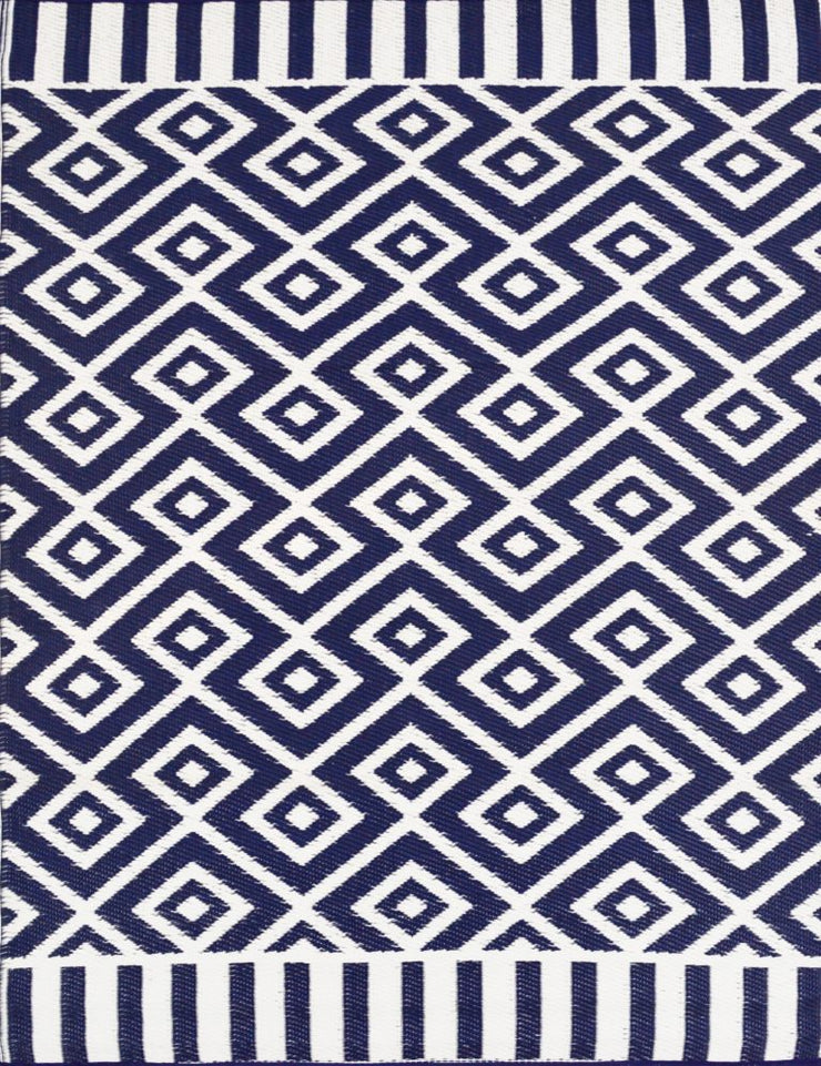  Natural Fibres Angles Navy and White Recycled Plastic Indoor Outdoor Hand Woven Floor Rug  - 2
