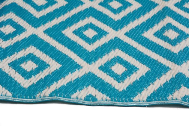 Natural Fibres Angles Aqua and White Outdoor Hand Woven Floor Rug  - 4