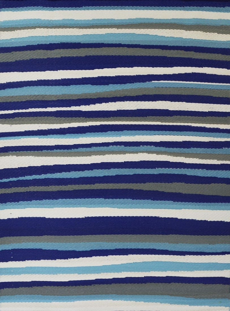 Stripes Blue Indoor Outdoor Washable Recycled Plastic Floor Rug
