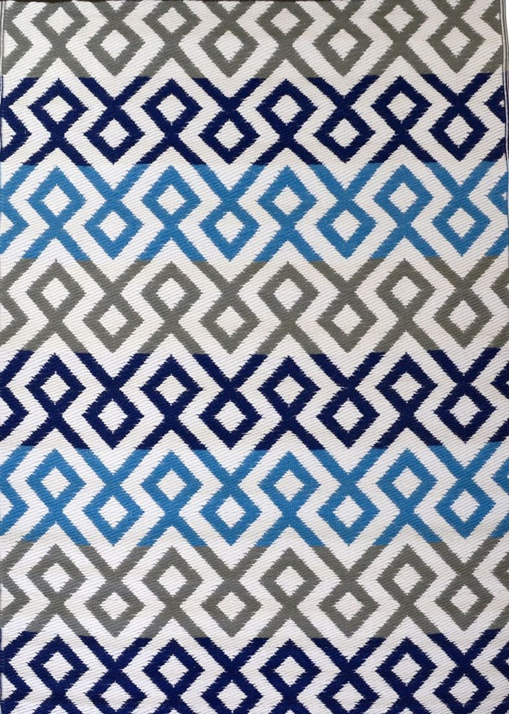  Natural Fibres Angles Blue and Grey Multi Outdoor Hand Woven Floor Rug  - 6