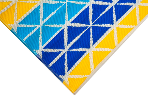 Diamond Lines Blue and Yellow Outdoor Rug -  - 3