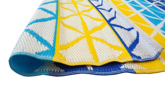 Diamond Lines Blue and Yellow Outdoor Rug -  - 5
