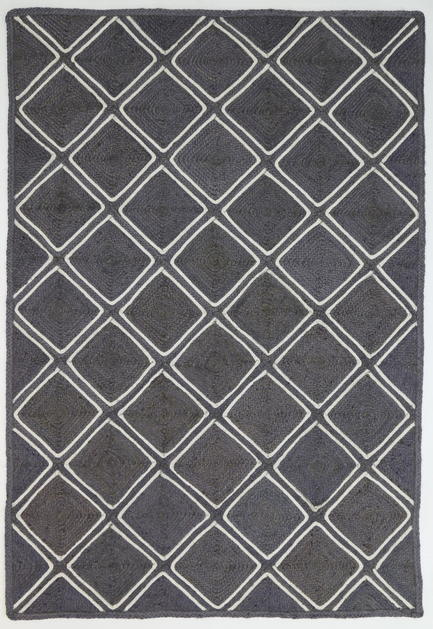  Natural Fibres Artisan Grey Parquetry Jute Hand Woven Floor Rug  - 2