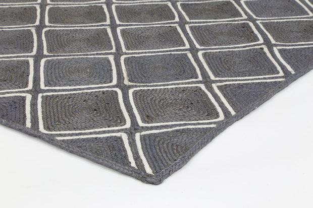  Natural Fibres Artisan Grey Parquetry Jute Hand Woven Floor Rug  - 4
