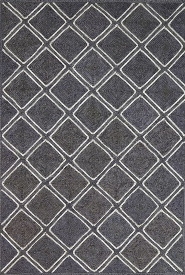  Natural Fibres Artisan Grey Parquetry Jute Hand Woven Floor Rug  - 6