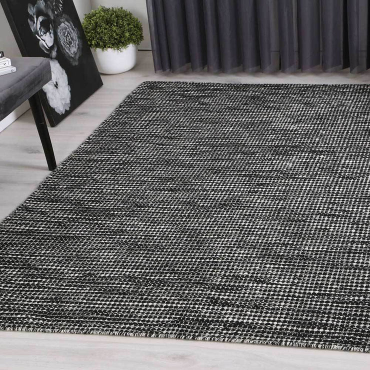  Natural Fibres Scandi Nord Black Flat Weave Hand Woven Wool Pile Hand Woven Floor Rug - 3