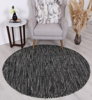  Natural Fibres Scandi Nord Black Flat Weave Hand Woven Wool Pile Floor Round Hand Woven Floor Rug - 3