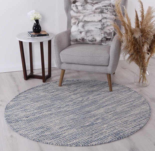  Natural Fibres Scandi Nord Blue Flat Weave Hand Woven Wool Pile Floor Round Hand Woven Floor Rug - 3