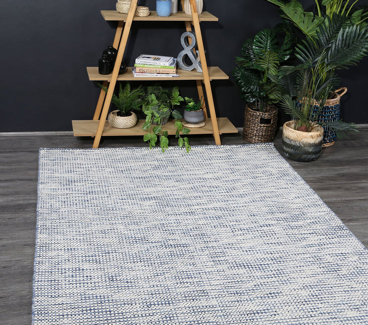  Natural Fibres Scandi Nord Blue Flat Weave Hand Woven Wool Pile Hand Woven Floor Rug - 3
