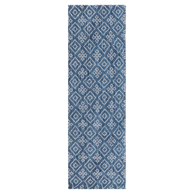  Natural Fibres Belle Blue Hand Woven Pure Wool Low Pile Hand Woven Floor Rug Runner  - 1