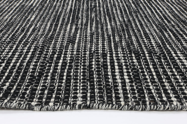  Natural Fibres Scandi Nord Black Flat Weave Hand Woven Wool Pile Floor Runner - 2
