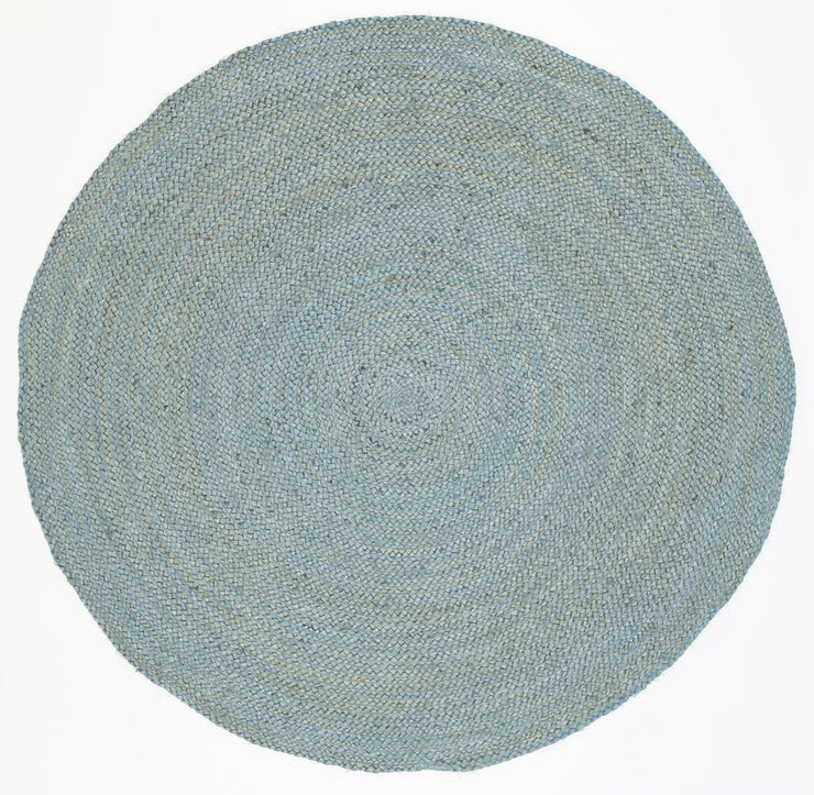  Natural Fibres Classic Blue Hand Woven Jute Round Hand Woven Floor Rug - 2