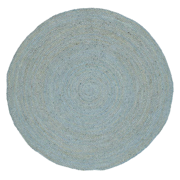  Natural Fibres Classic Blue Hand Woven Jute Round Hand Woven Floor Rug - 1