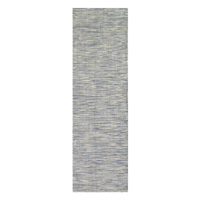  Natural Fibres Scandi Nord Blue Flat Weave Hand Woven Wool Pile Floor Runner - 1