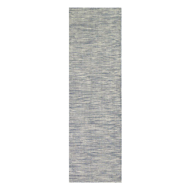  Natural Fibres Scandi Nord Blue Flat Weave Hand Woven Wool Pile Floor Runner - 1