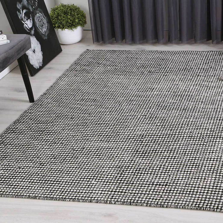  Natural Fibres Scandi Nord Charcoal Reversible Wool Round Hand Woven Floor Rug - 4
