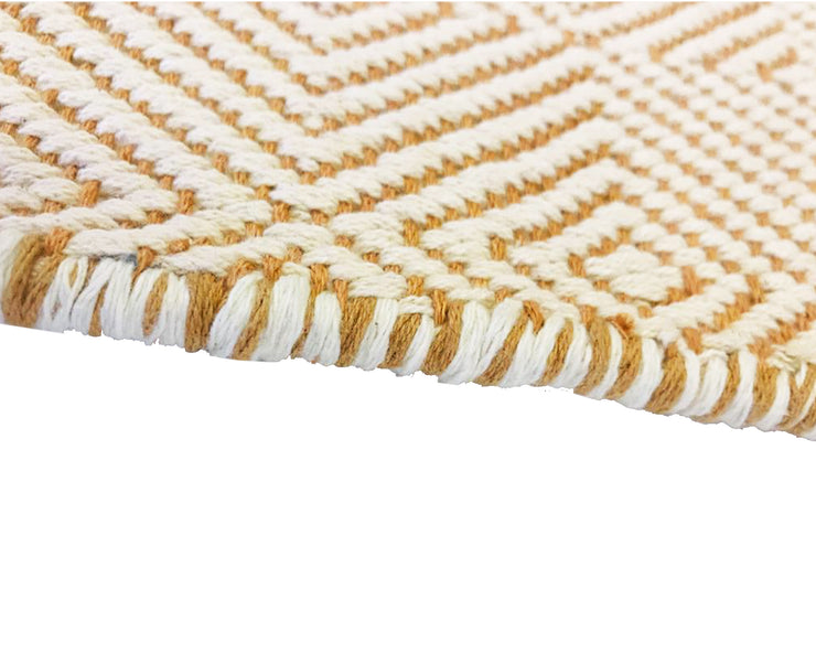  Natural Fibres Diamond Orange and White - 100% Cotton Hand Woven Floor Rug  - 3