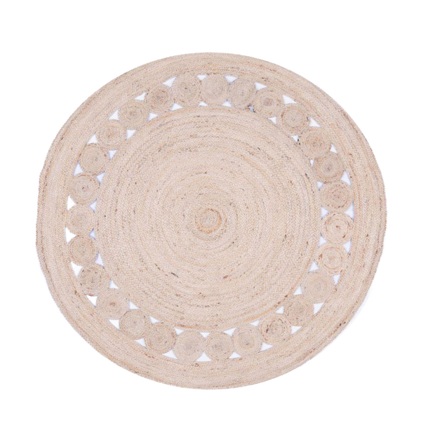  Natural Fibres Jute - Dot RoseBleach Jute Hand Woven Circular Hand Woven Floor Rug  - 1