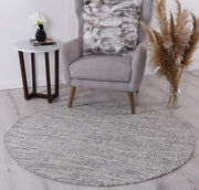  Natural Fibres Scandi Nord Grey Reversible Wool Round Hand Woven Floor Rug - 3