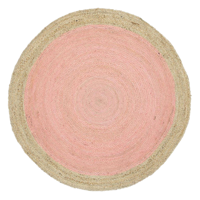  Natural Fibres Hampton Pink Centre Round Jute Hand Woven Floor Rug - 1