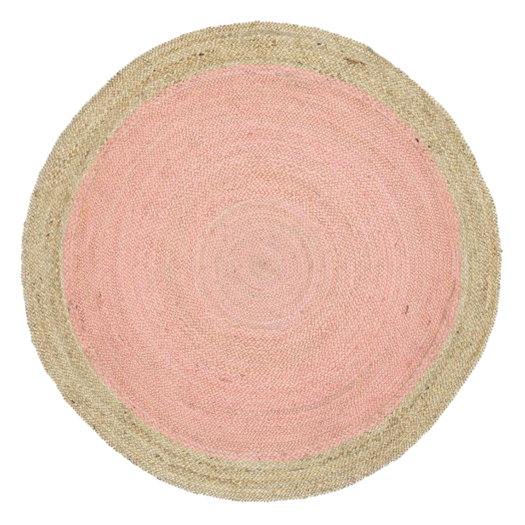  Natural Fibres Hampton Pink Centre Round Jute Hand Woven Floor Rug - 1