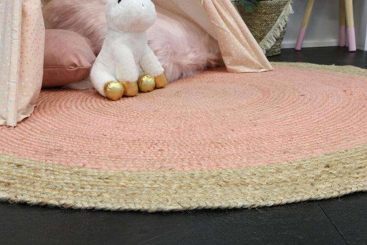  Natural Fibres Hampton Pink Centre Round Jute Hand Woven Floor Rug - 5
