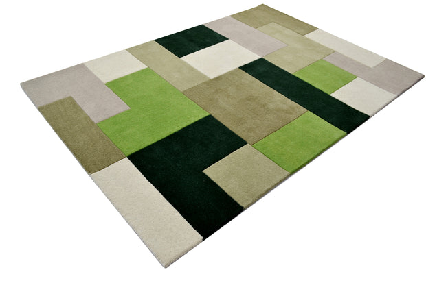  Natural Fibres Boxes Green Hand Tufted Wool Floor Rug - 7