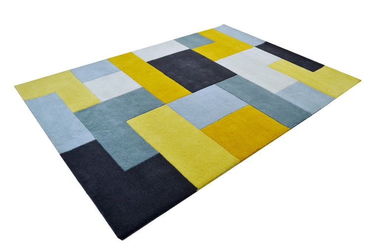  Natural Fibres Boxes Yellow Hand Tufted Wool Floor Rug - 5