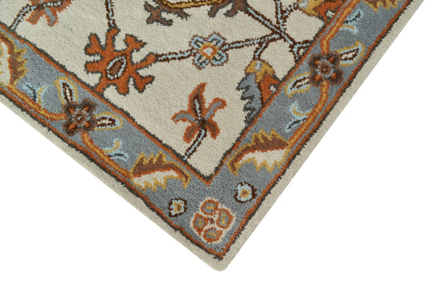 Kashan Cream / Grey  - Hand Tufted Wool Runner Floor Rug