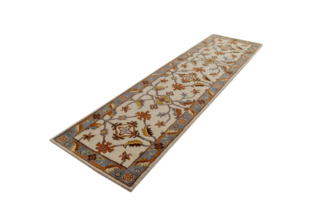 Kashan Cream / Grey  - Hand Tufted Wool Runner Floor Rug