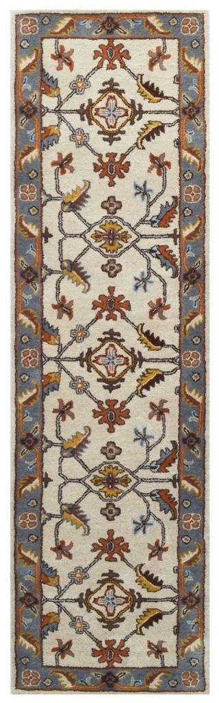 Kashan Cream / Grey  - Hand Tufted Wool Runner Floor Rug