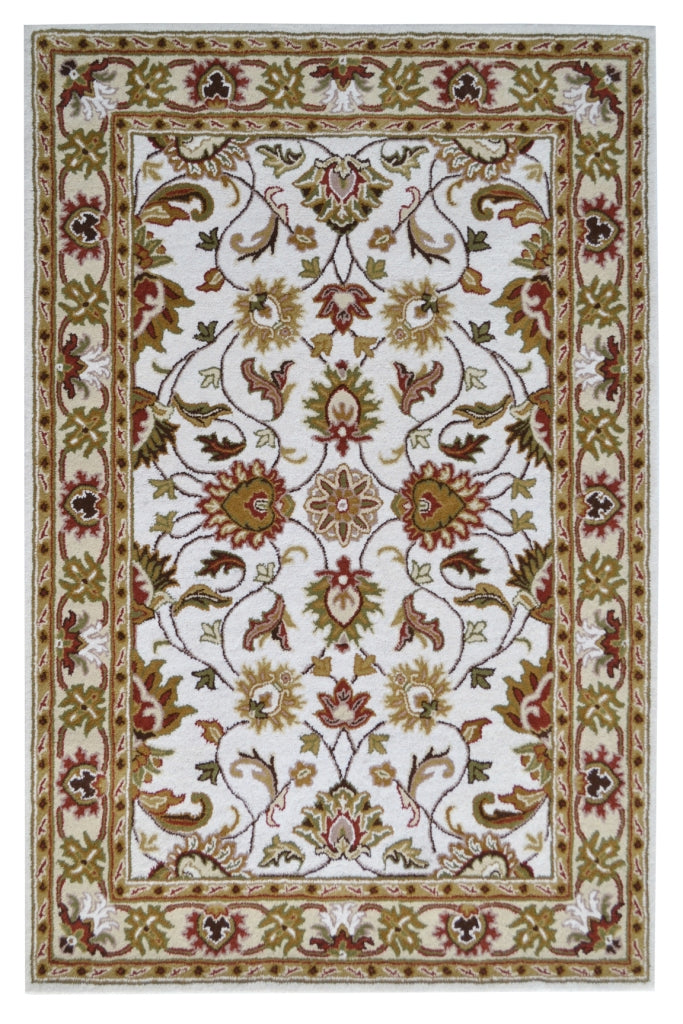 Kashan Ivory / Cream - Hand Tufted Wool Rectangle Floor Rug