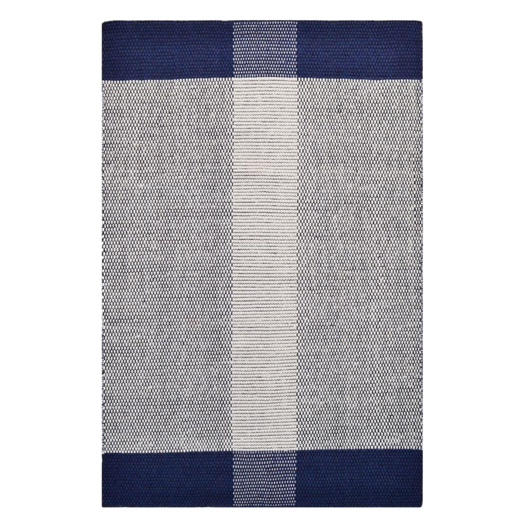  Natural Fibres Boondi Ivory and Navy - Modern Flat Weave Pure Wool Fully Reversible Hand Woven Floor Rug  - 1