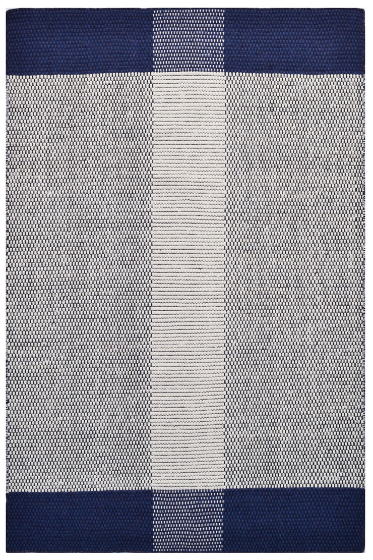  Natural Fibres Boondi Ivory and Navy - Modern Flat Weave Pure Wool Fully Reversible Hand Woven Floor Rug  - 2