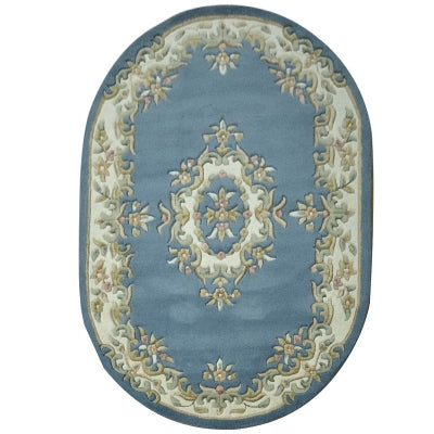  Natural Fibres Jewel Blue Oval - Hand Tufted Wool Hand Woven Floor Rug  - 1