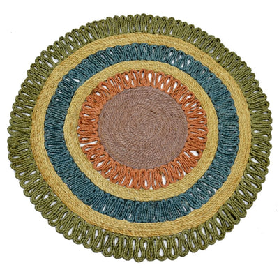  Natural Fibres Cosmos Blue Multi Round Hand Woven Jute Hand Woven Floor Rug - 1