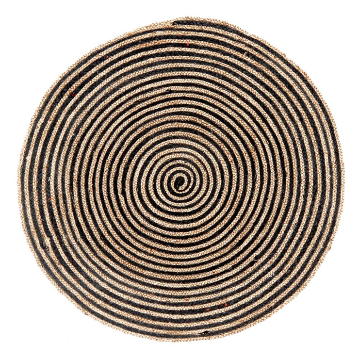  Natural Fibres Jute - Azelia Black Hand Braided Circle Hand Woven Floor Rug  - 1