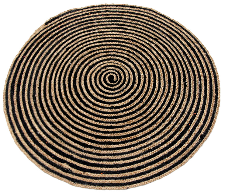  Natural Fibres Jute - Azelia Black Hand Braided Circle Hand Woven Floor Rug  - 4