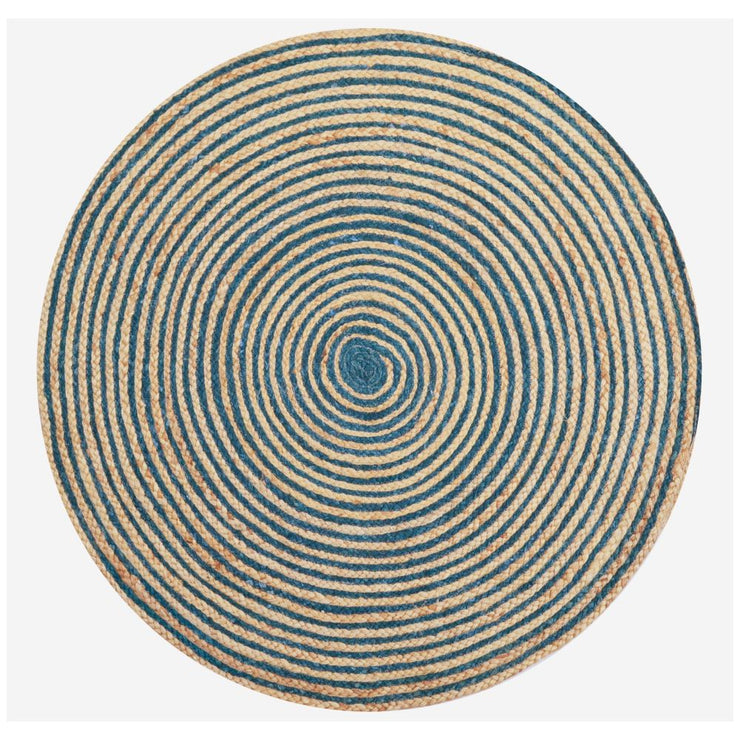  Natural Fibres Jute - Kerla 1037 Natural and Turquoise Jute Hand Woven Circular Hand Woven Floor Rug  - 1