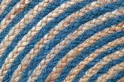  Natural Fibres Jute - Kerla 1037 Natural and Turquoise Jute Hand Woven Circular Hand Woven Floor Rug  - 2