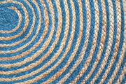  Natural Fibres Jute - Kerla 1037 Natural and Turquoise Jute Hand Woven Circular Hand Woven Floor Rug  - 4