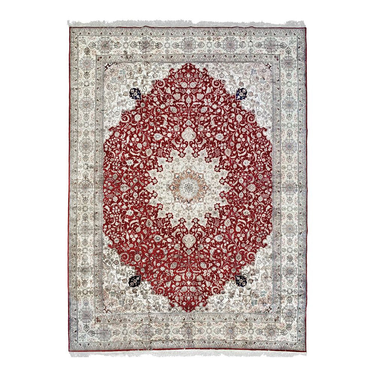  Natural Fibres Silk - Traditional Kashmiri Pure Silk Pile Hand Knotted Luxury Hand Woven Floor Rug  - 1
