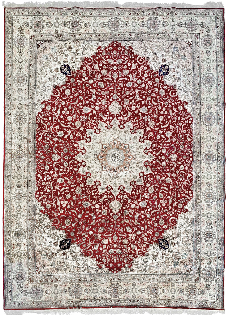  Natural Fibres Silk - Traditional Kashmiri Pure Silk Pile Hand Knotted Luxury Hand Woven Floor Rug  - 8