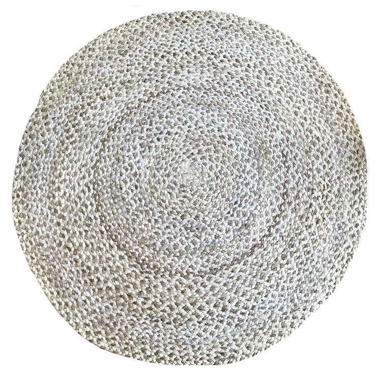  Natural Fibres Jute - Katie Grey and Bleach Circle Hand Braided Hand Woven Floor Rug  - 1