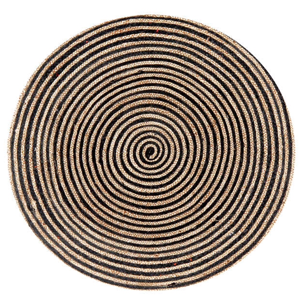  Natural Fibres Jute - Azelia Black Hand Braided Circle Hand Woven Floor Rug  - 7